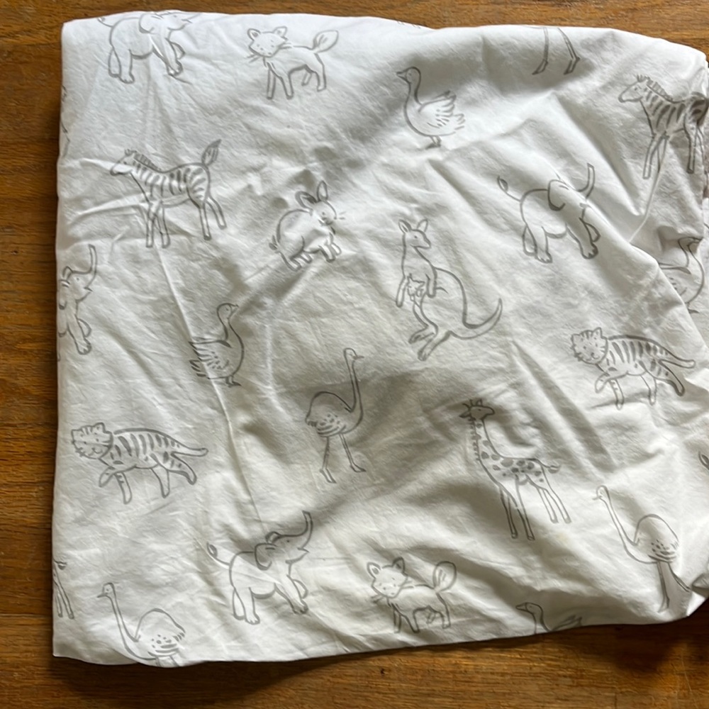White and grey baby animal fitted crib sheet — Pottery Barn kids